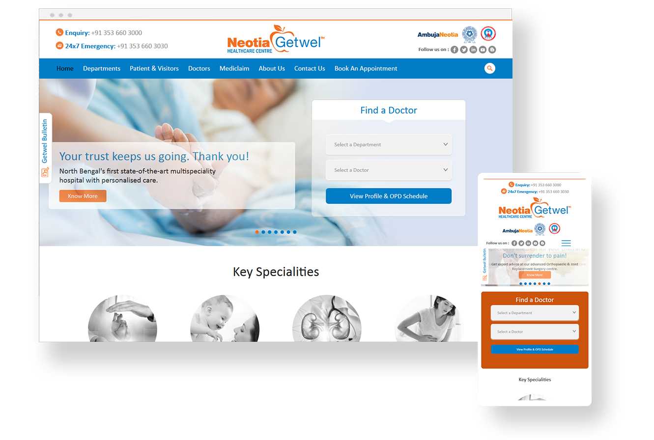 Neotia Getwel Healthcare Centre - Website Development by TechShu
