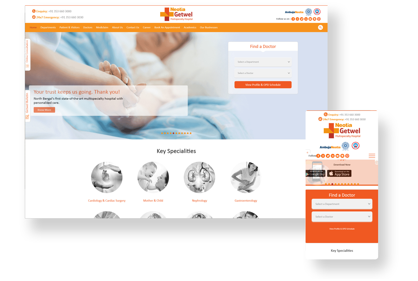 Neotia Getwel Multispeciality Hospital - Website Development by TechShu