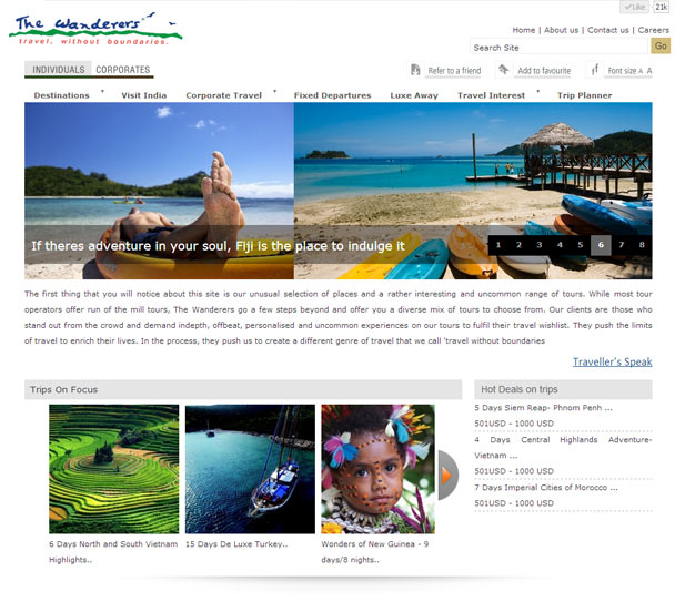 Website Home Page of Wanderers.com – Offbeat Travel Agency