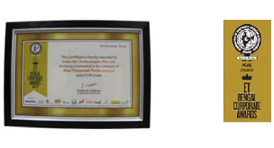 Framed award certificate with ET Bengal